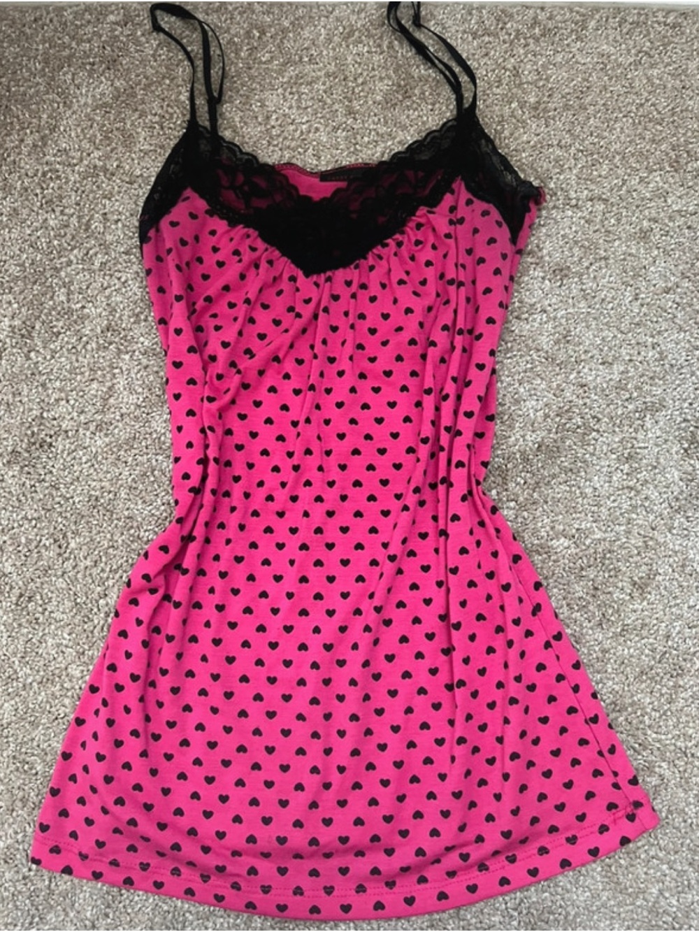 Pink and black Y2K heart lace cami